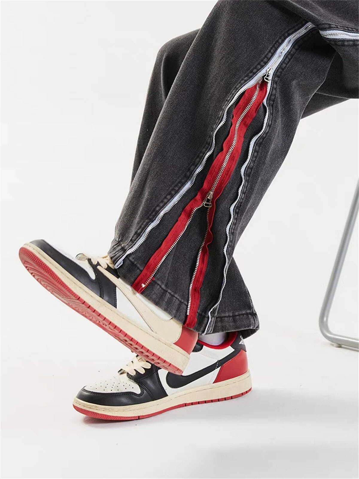 Y2K Zip Up Stripe Jeans: Trendy 90s Grunge Style with Wide Leg Fit for Effortless Summer Outfits