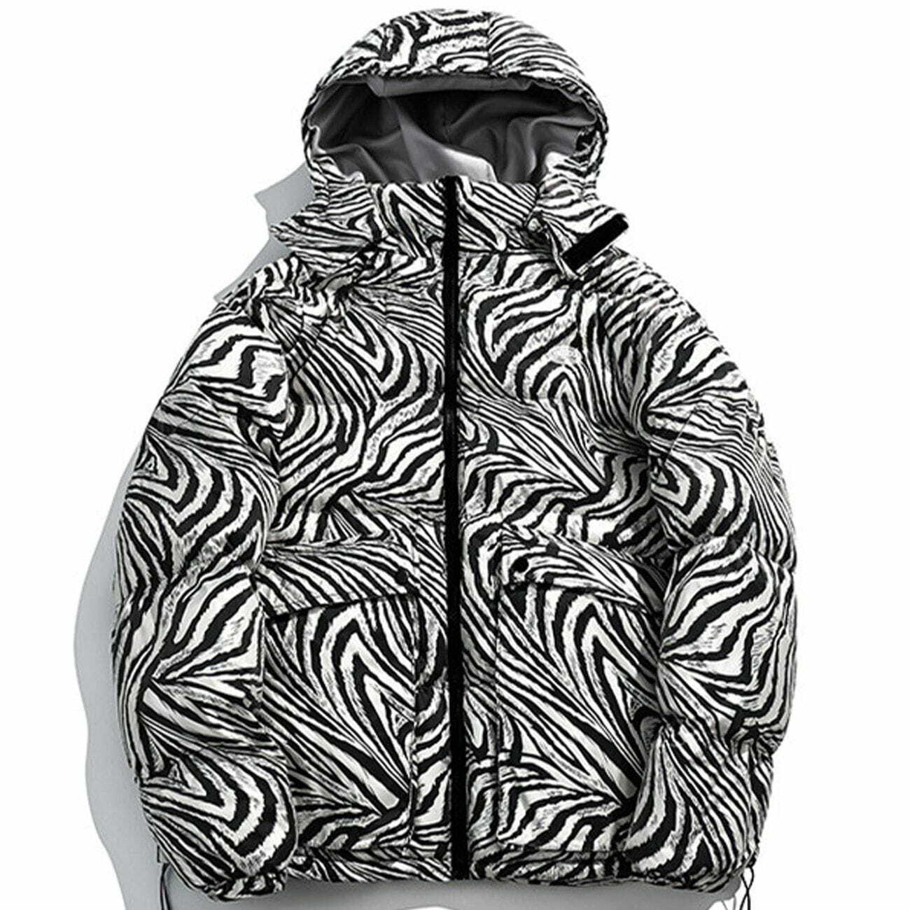 Zebra Print Hooded Puffer Jacket - Y2K Fashion Statement for Grunge & 90s Aesthetic Outfits