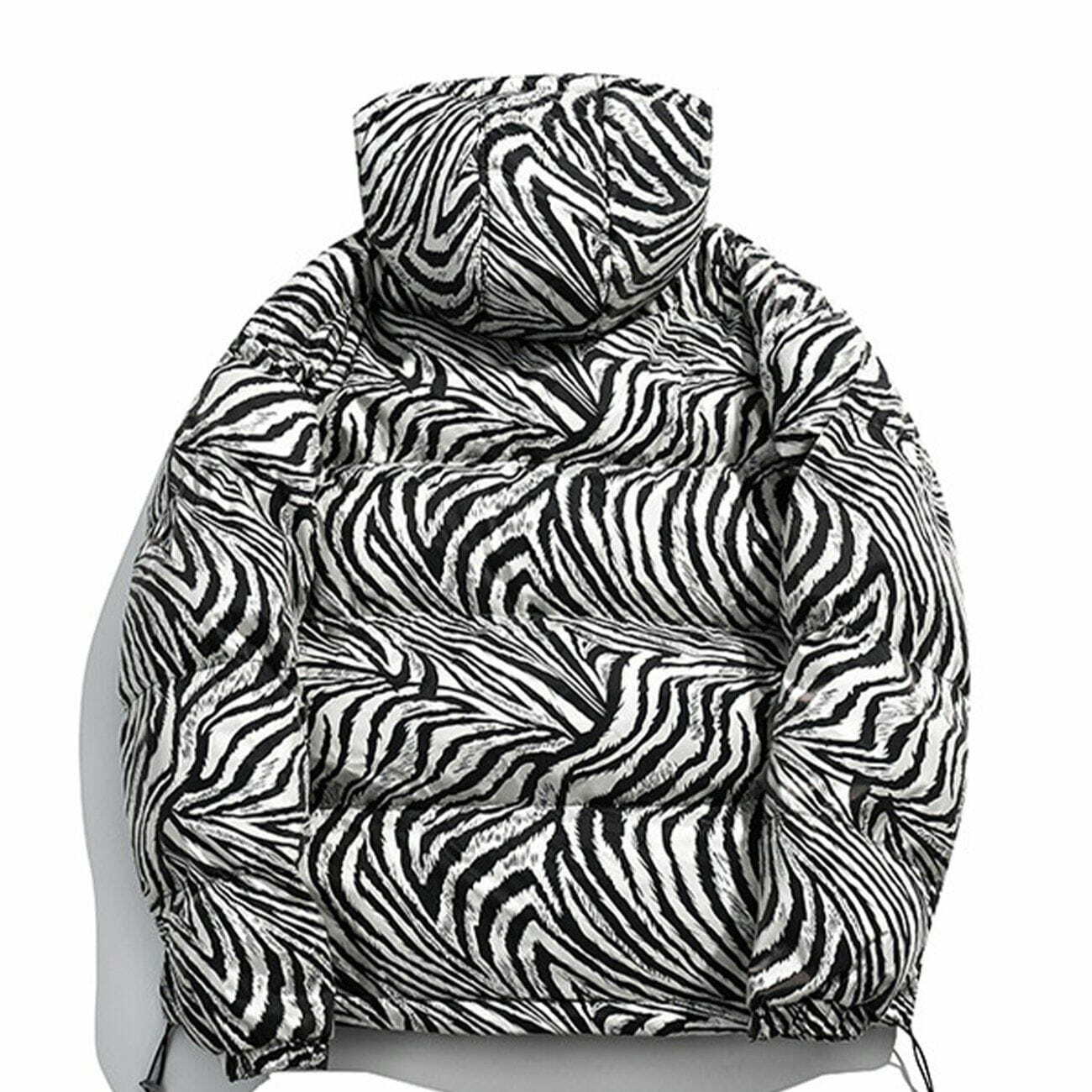 Zebra Print Hooded Puffer Jacket - Y2K Fashion Statement for Grunge & 90s Aesthetic Outfits