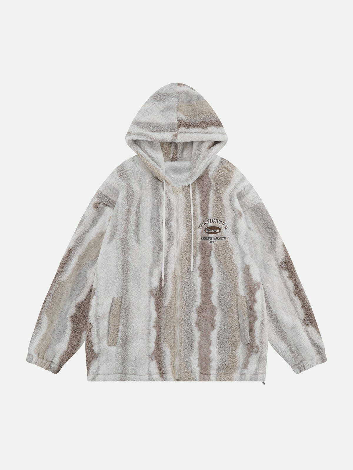 Zebra Print Sherpa Hooded Coat - Y2K Aesthetic Winter Fashion, Grunge Style, Cozy Layering