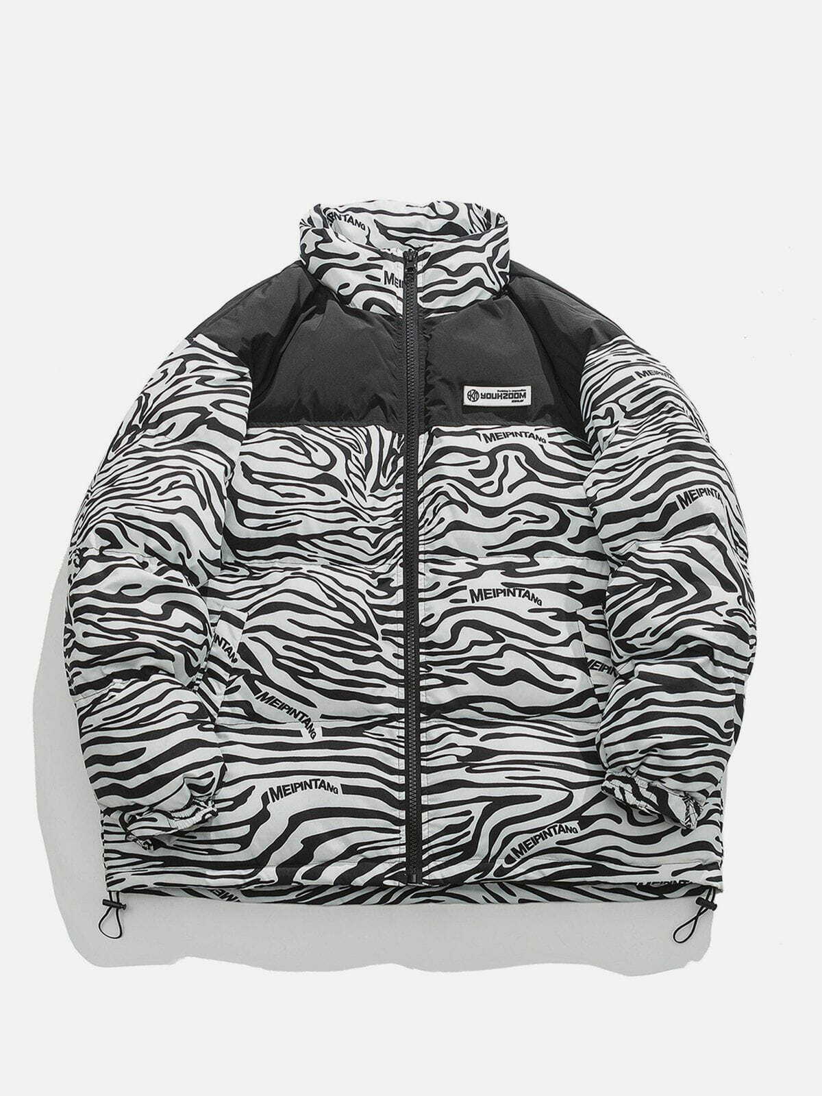 Zebra Print Y2K Down Coat - Trendy 90s Grunge Style Outerwear for Chic Summer Outfits