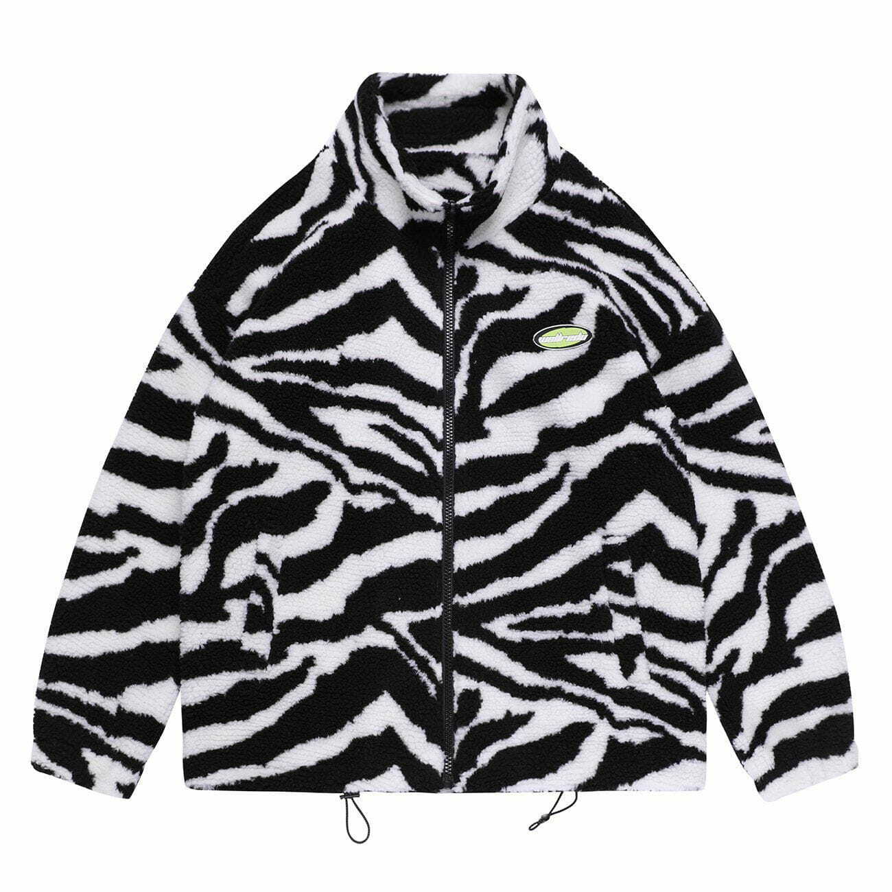 Zebra Print Y2K Sherpa Jacket - Trendy Grunge Outerwear for 2000s Fashion Lovers