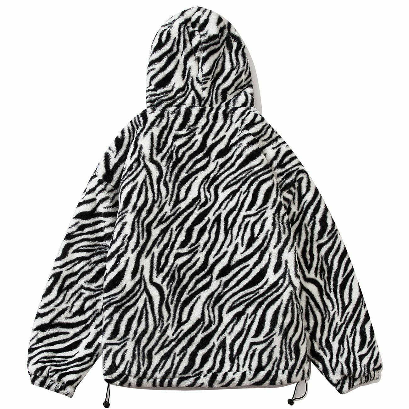 Zebra Print Y2K Winter Coat - Trendy Grunge Outerwear for 2000s Fashion Lovers