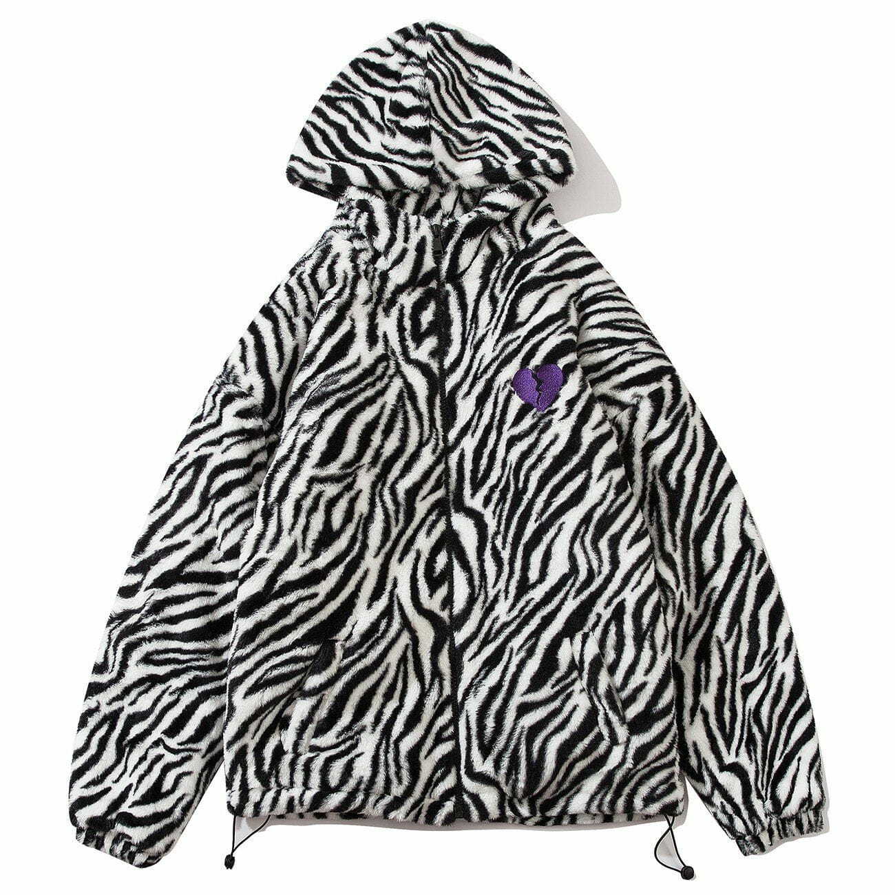 Zebra Print Y2K Winter Coat - Trendy Grunge Outerwear for 2000s Fashion Lovers