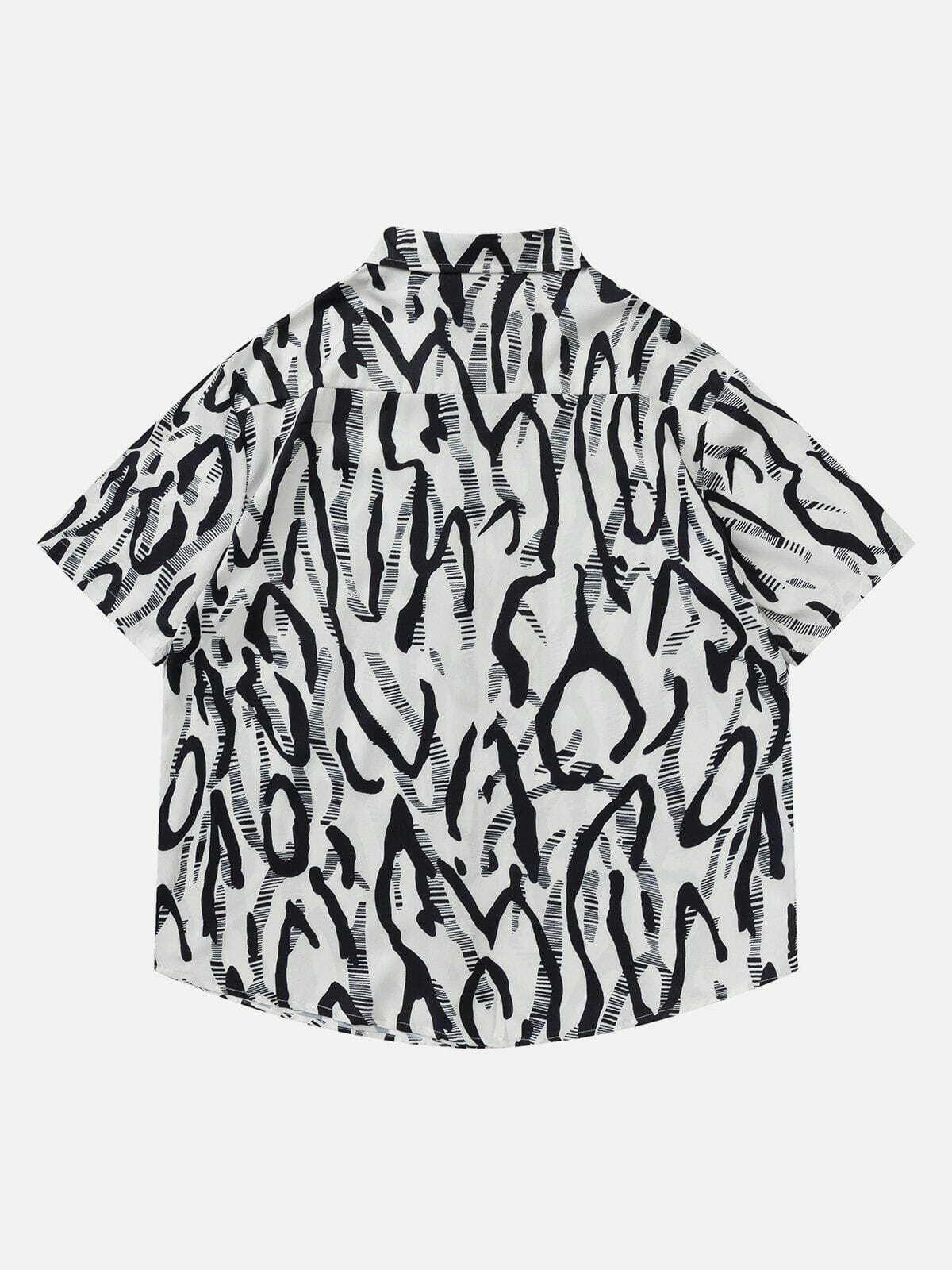 Zebra-Stripe Short Sleeve Shirt - Y2K Aesthetic Top for 90s Fashion & Grunge Outfits